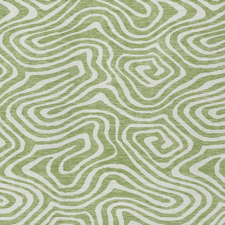 9' X 12' Artichoke Green And Ivory Abstract Washable Indoor Outdoor Area Rug