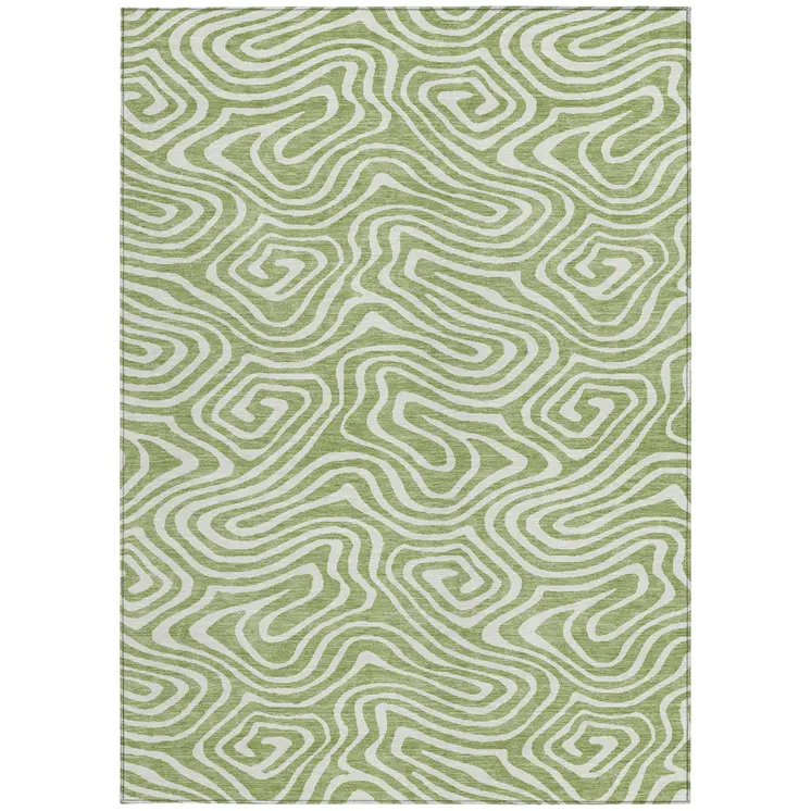10' X 14' Artichoke Green And Ivory Abstract Washable Indoor Outdoor Area Rug