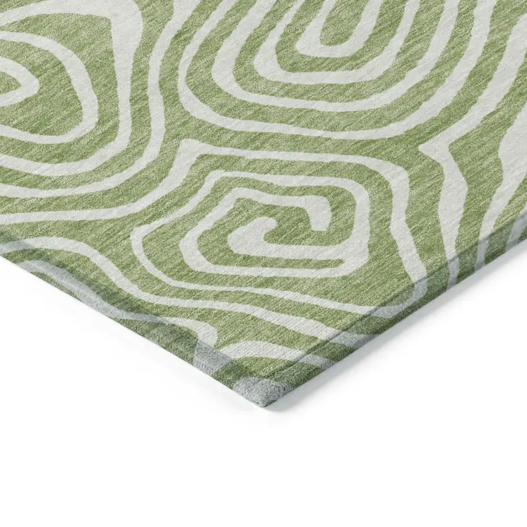 10' X 14' Artichoke Green And Ivory Abstract Washable Indoor Outdoor Area Rug
