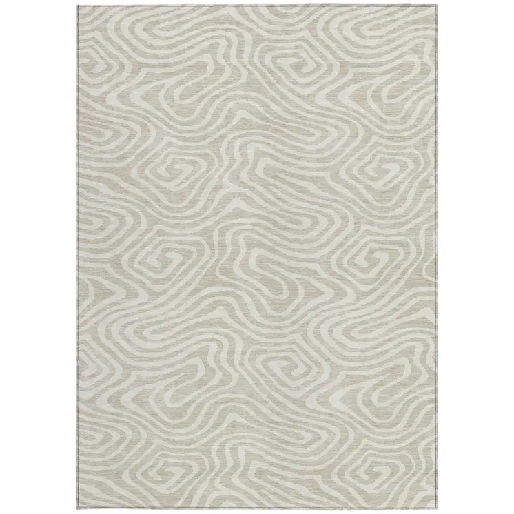 3' X 5' Beige And Linen Abstract Washable Indoor Outdoor Area Rug