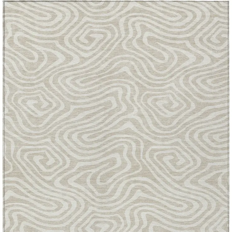 5' X 8' Beige And Linen Abstract Washable Indoor Outdoor Area Rug