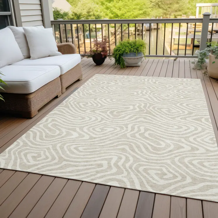 5' X 8' Beige And Linen Abstract Washable Indoor Outdoor Area Rug