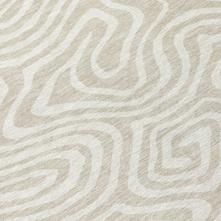 8' Beige And Linen Round Abstract Washable Indoor Outdoor Area Rug