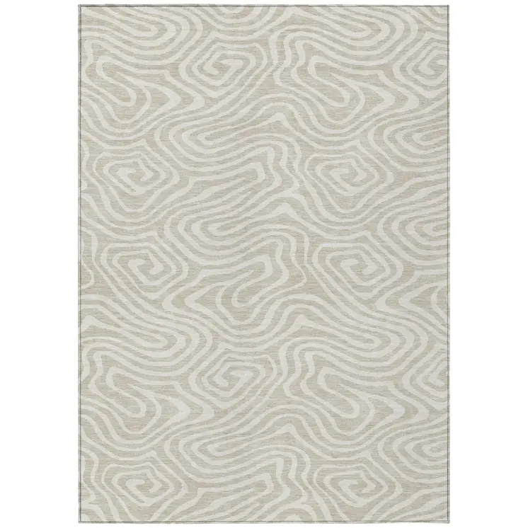8' X 10' Beige And Linen Abstract Washable Indoor Outdoor Area Rug