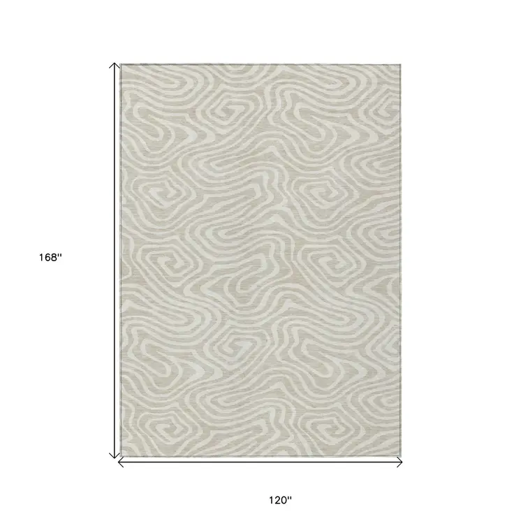 10' X 14' Beige And Linen Abstract Washable Indoor Outdoor Area Rug
