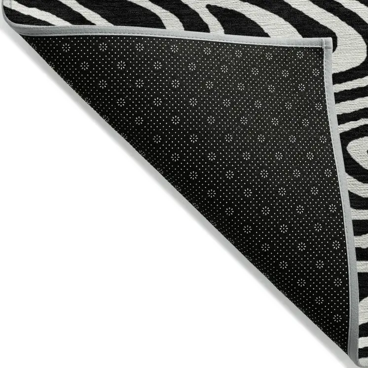 3' X 5' Black And Ivory Abstract Washable Indoor Outdoor Area Rug