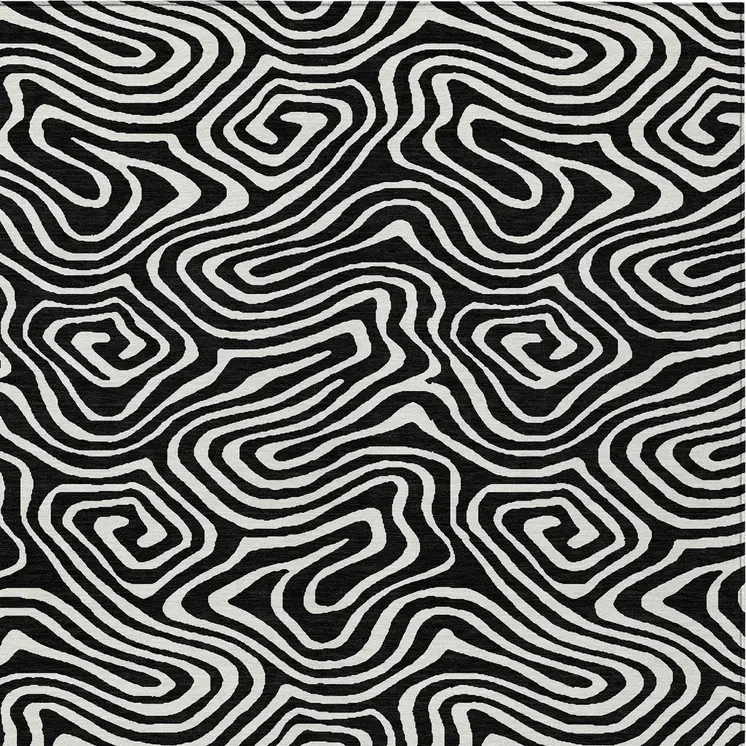 8' X 10' Black And Ivory Abstract Washable Indoor Outdoor Area Rug