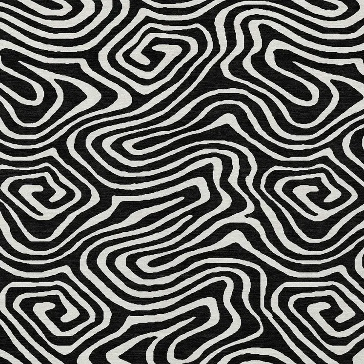 8' X 10' Black And Ivory Abstract Washable Indoor Outdoor Area Rug
