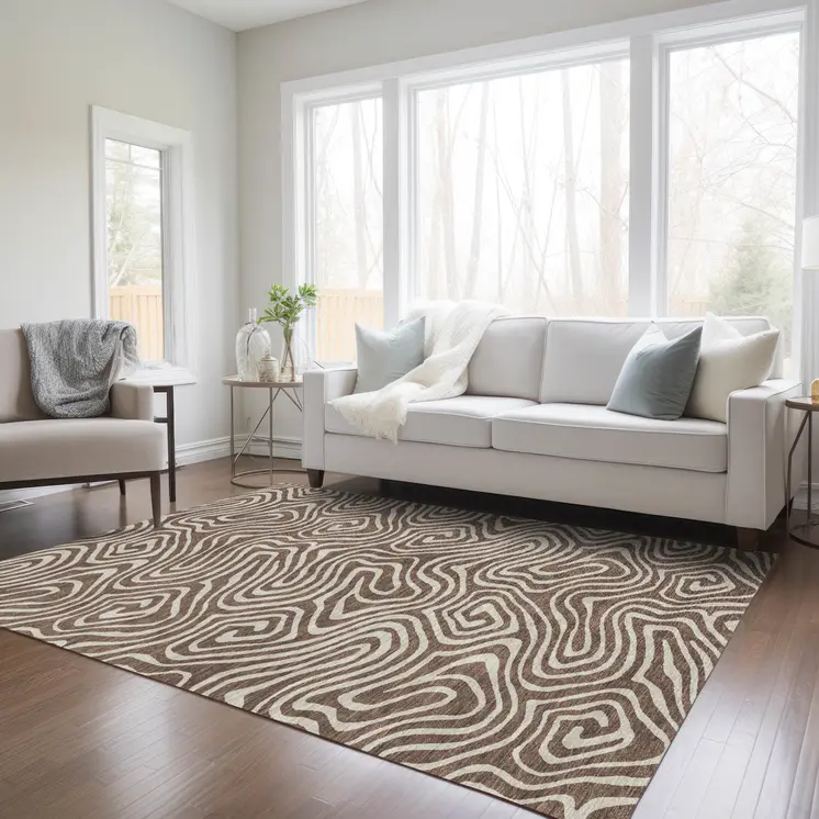 5' X 8' Brown And Beige Abstract Washable Indoor Outdoor Area Rug