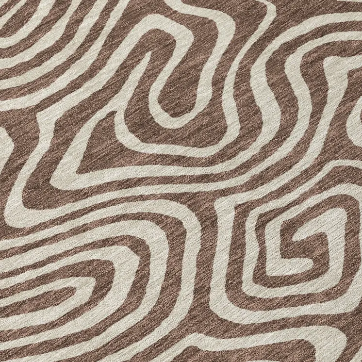8' Brown And Beige Round Abstract Washable Indoor Outdoor Area Rug