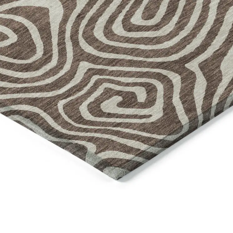 9' X 12' Brown And Beige Abstract Washable Indoor Outdoor Area Rug
