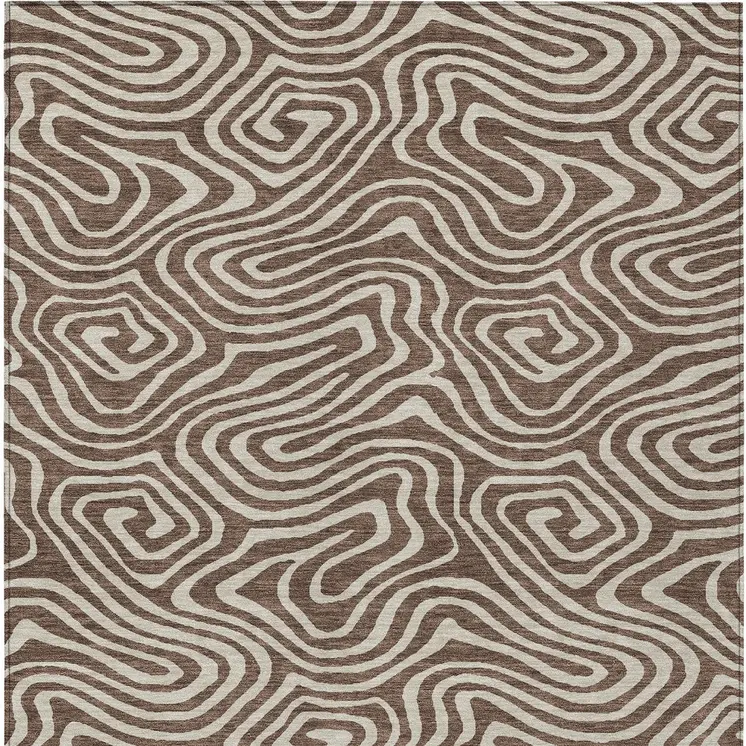 9' X 12' Brown And Beige Abstract Washable Indoor Outdoor Area Rug