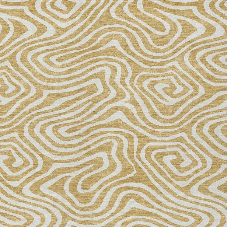 5' X 8' Gold And Beige Abstract Washable Indoor Outdoor Area Rug