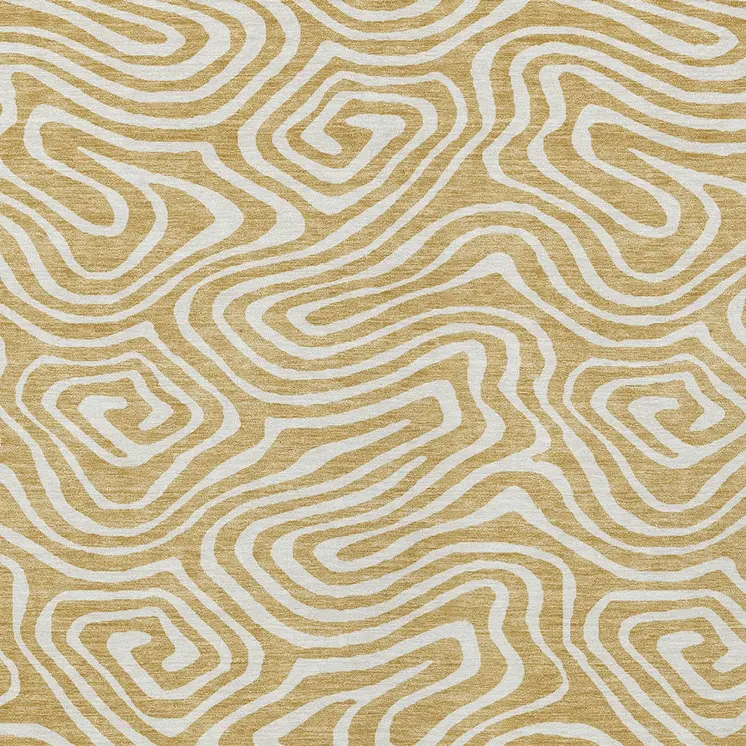 8' X 10' Gold And Beige Abstract Washable Indoor Outdoor Area Rug