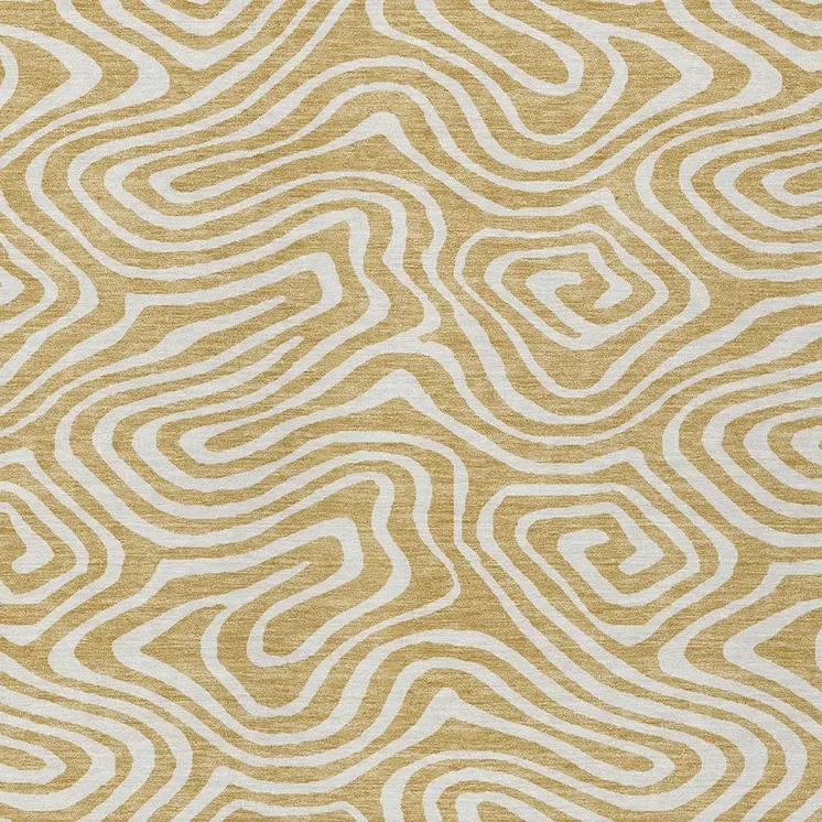9' X 12' Gold And Beige Abstract Washable Indoor Outdoor Area Rug