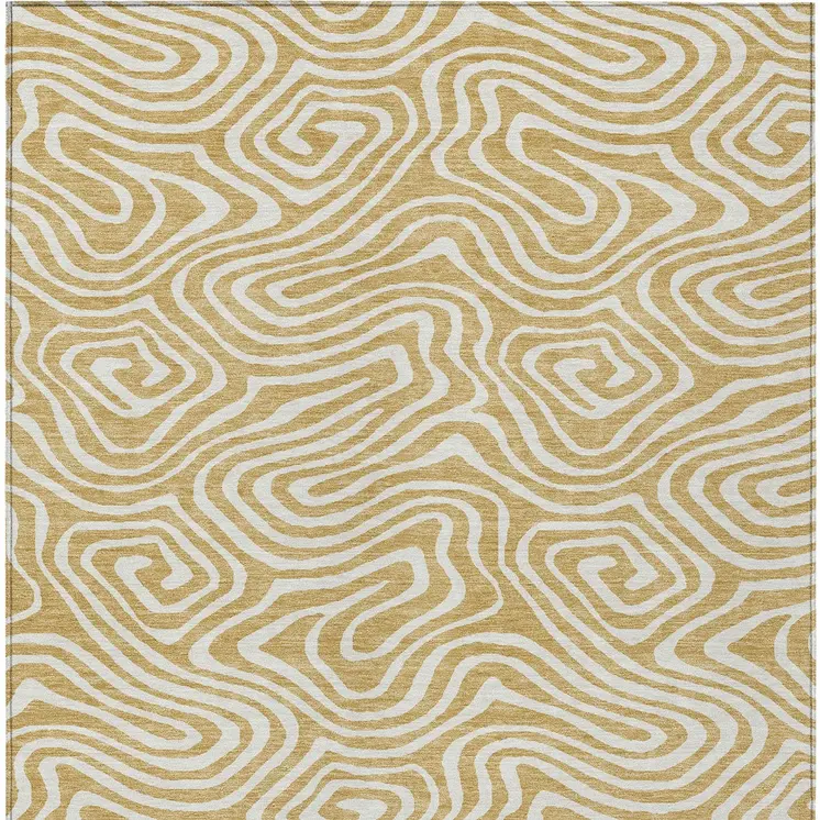 10' X 14' Gold And Beige Abstract Washable Indoor Outdoor Area Rug