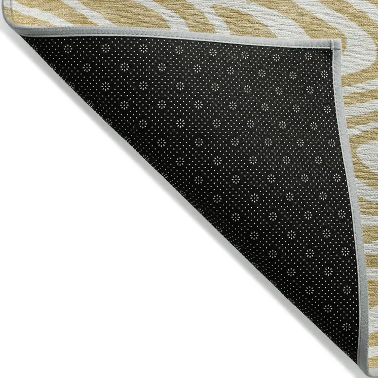 10' X 14' Gold And Beige Abstract Washable Indoor Outdoor Area Rug