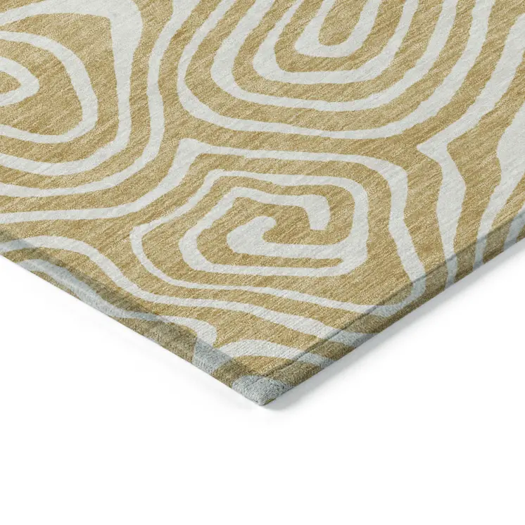 10' X 14' Gold And Beige Abstract Washable Indoor Outdoor Area Rug