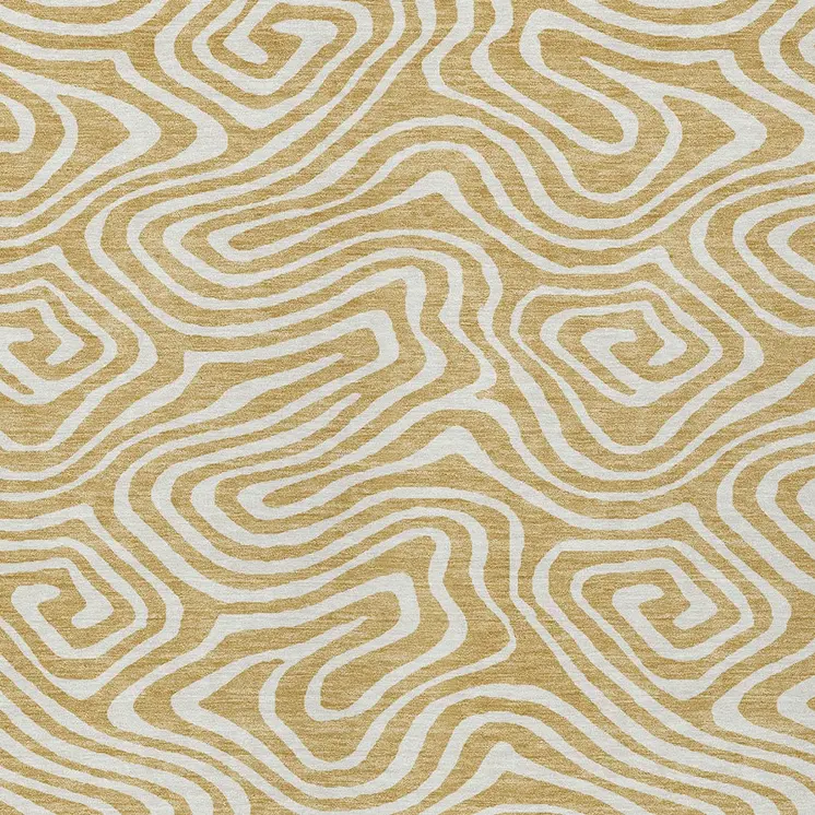 10' X 14' Gold And Beige Abstract Washable Indoor Outdoor Area Rug