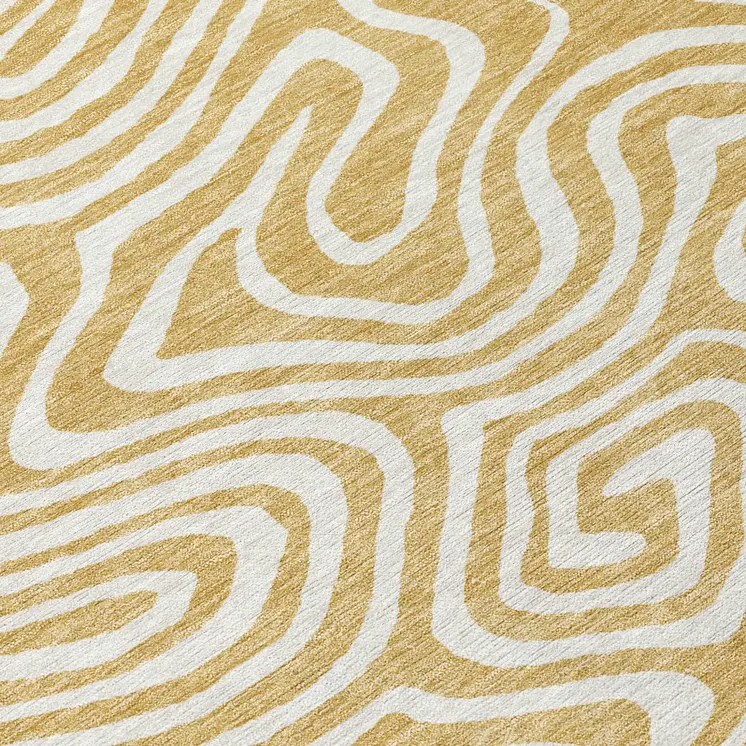 10' X 14' Gold And Beige Abstract Washable Indoor Outdoor Area Rug