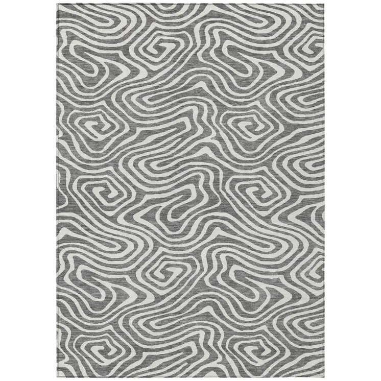 3' X 5' Gray And Ivory Abstract Washable Indoor Outdoor Area Rug