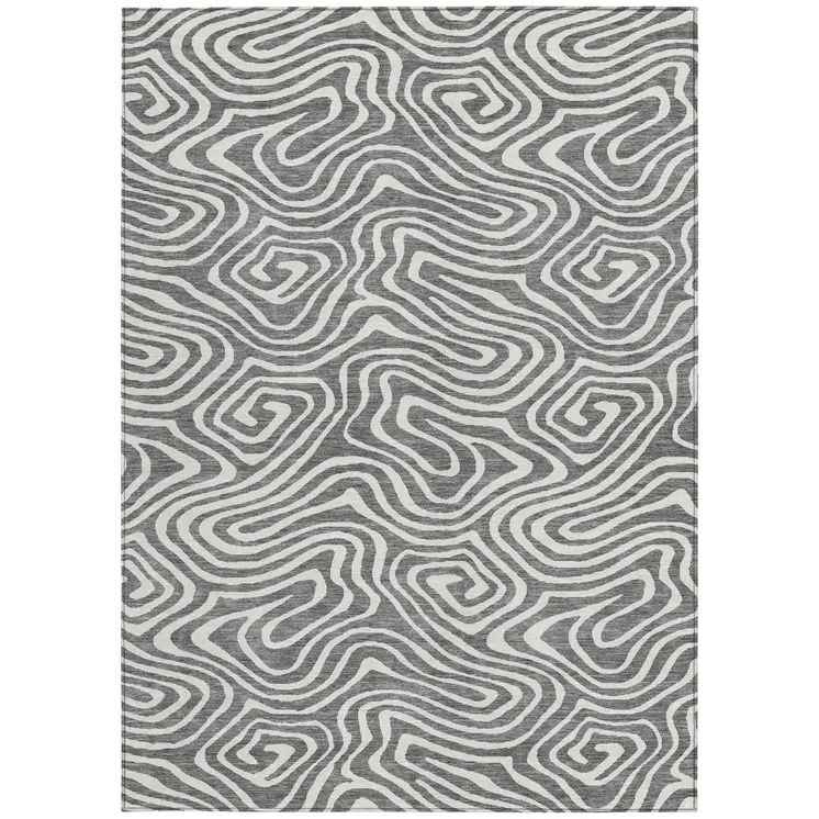 3' X 5' Gray And Ivory Abstract Washable Indoor Outdoor Area Rug