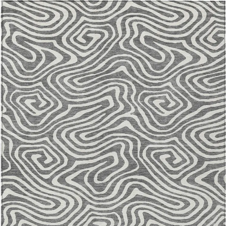 5' X 8' Gray And Ivory Abstract Washable Indoor Outdoor Area Rug