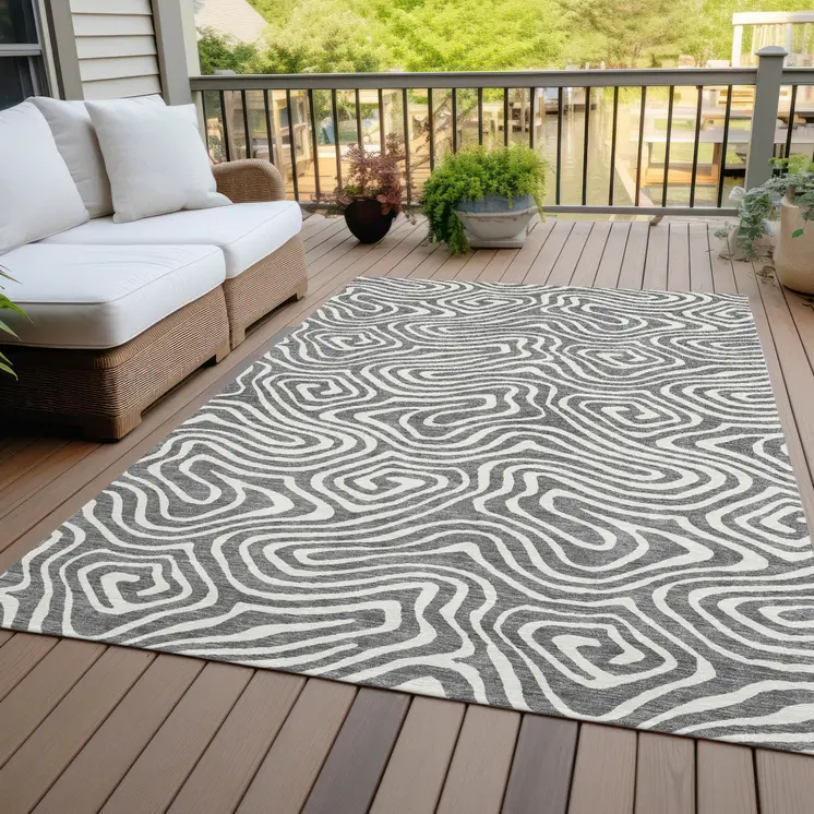 5' X 8' Gray And Ivory Abstract Washable Indoor Outdoor Area Rug