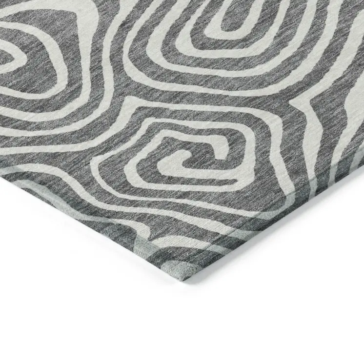 8' X 10' Gray And Ivory Abstract Washable Indoor Outdoor Area Rug