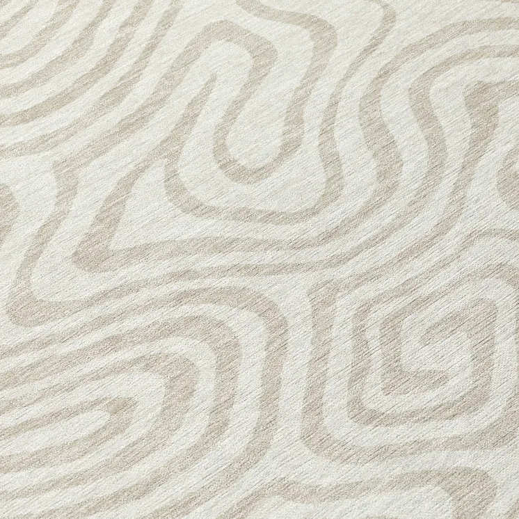 8' Ivory And Beige Round Abstract Washable Indoor Outdoor Area Rug