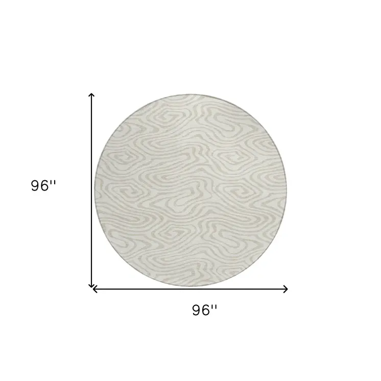 8' Ivory And Beige Round Abstract Washable Indoor Outdoor Area Rug