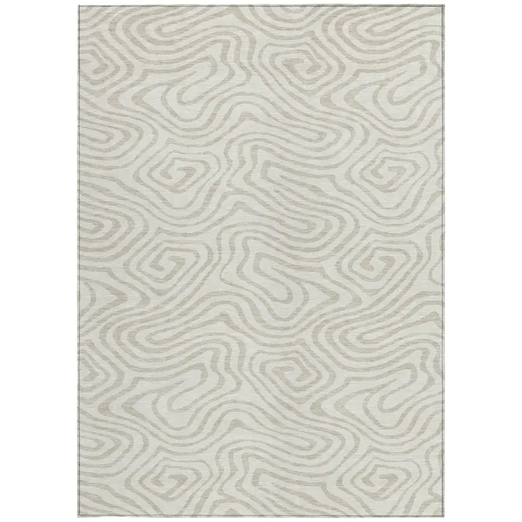 9' X 12' Ivory And Beige Abstract Washable Indoor Outdoor Area Rug