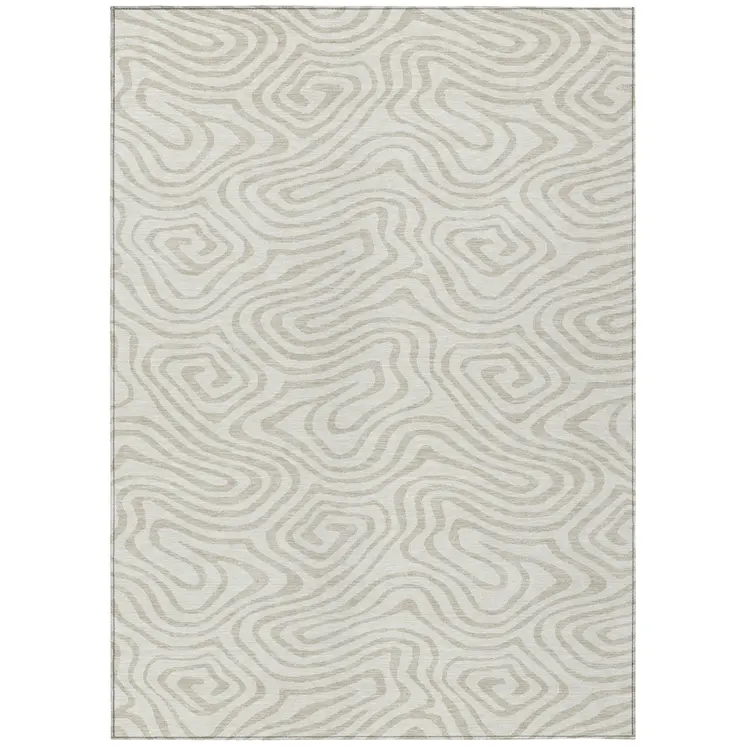 9' X 12' Ivory And Beige Abstract Washable Indoor Outdoor Area Rug