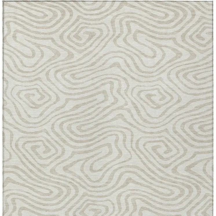 9' X 12' Ivory And Beige Abstract Washable Indoor Outdoor Area Rug