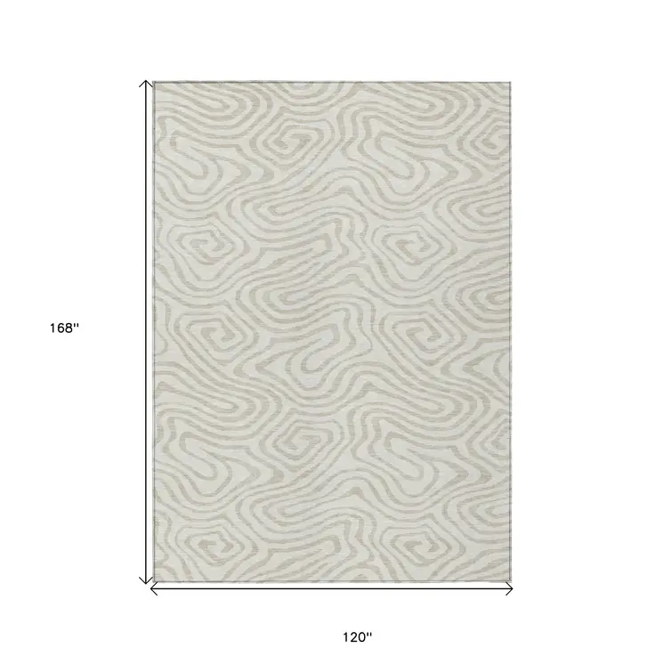 10' X 14' Ivory And Beige Abstract Washable Indoor Outdoor Area Rug