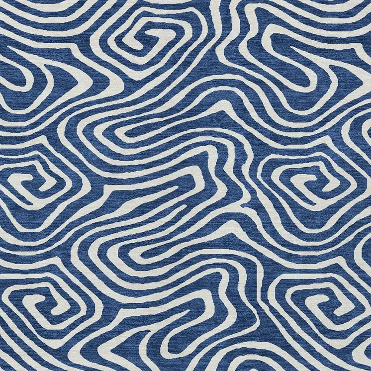 3' X 5' Navy Blue And Ivory Abstract Washable Indoor Outdoor Area Rug
