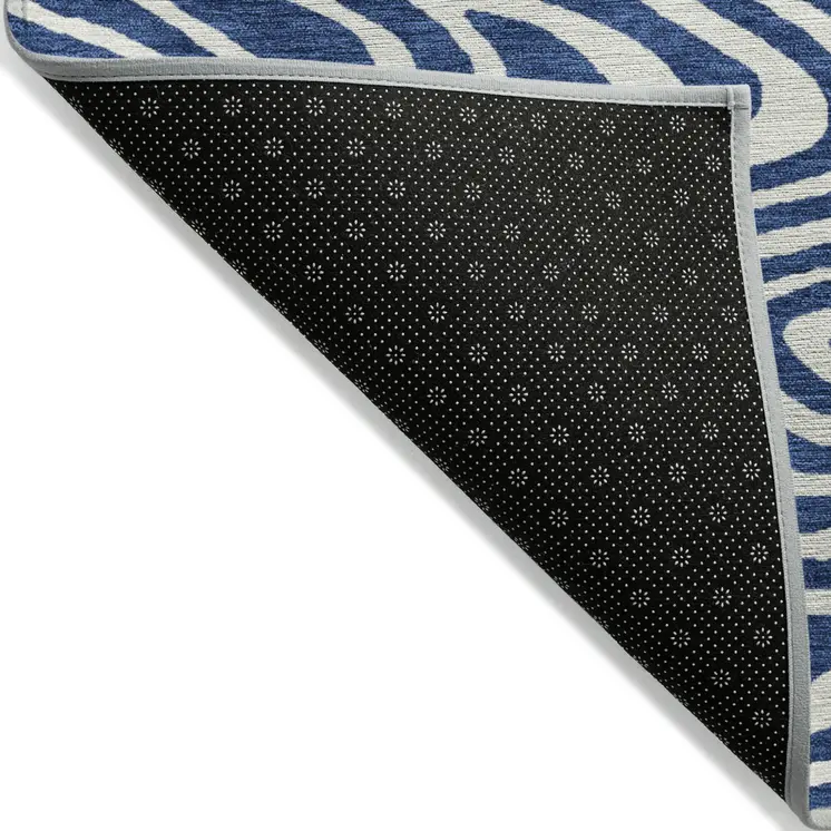 5' X 8' Navy Blue And Ivory Abstract Washable Indoor Outdoor Area Rug
