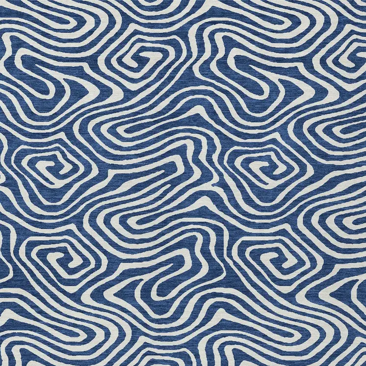 5' X 8' Navy Blue And Ivory Abstract Washable Indoor Outdoor Area Rug