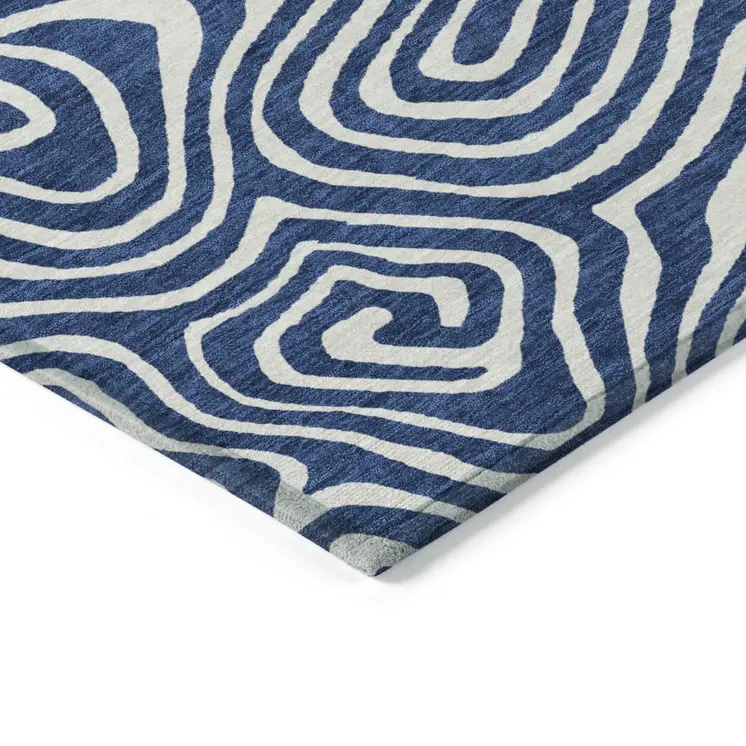 8' X 10' Navy Blue And Ivory Abstract Washable Indoor Outdoor Area Rug