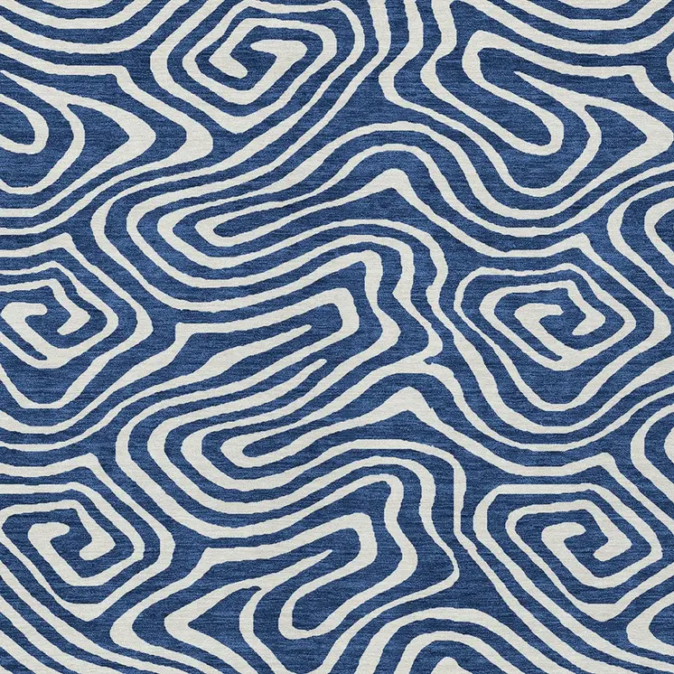 8' X 10' Navy Blue And Ivory Abstract Washable Indoor Outdoor Area Rug