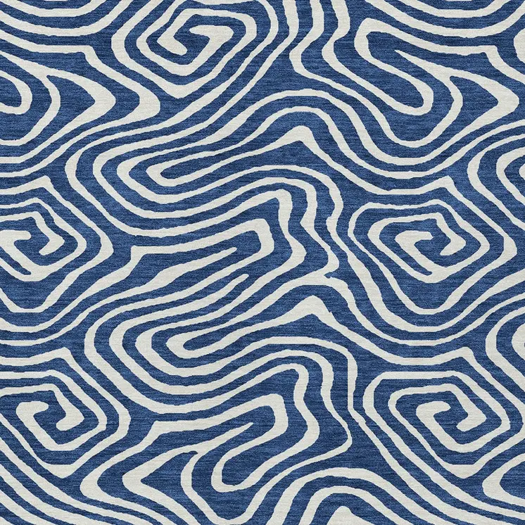 9' X 12' Navy Blue And Ivory Abstract Washable Indoor Outdoor Area Rug
