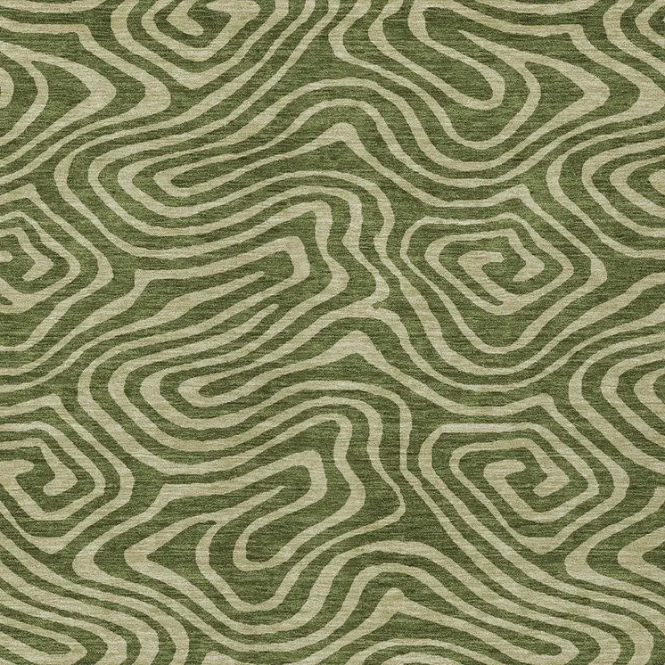 5' X 8' Olive Green And Light Green Abstract Washable Indoor Outdoor Area Rug