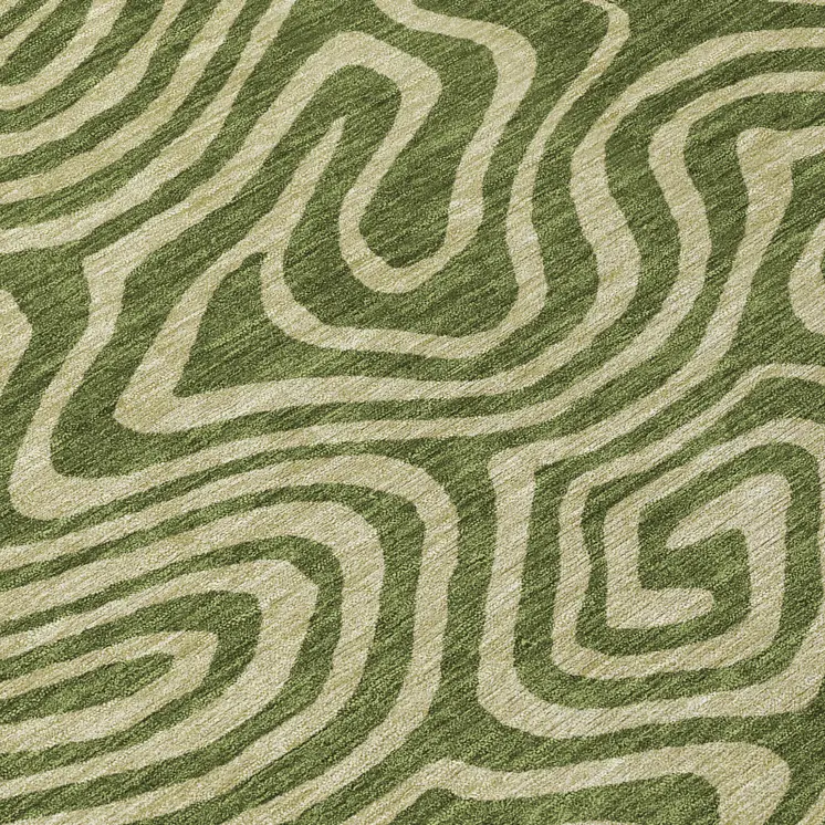 8' Olive Green And Light Green Round Abstract Washable Indoor Outdoor Area Rug