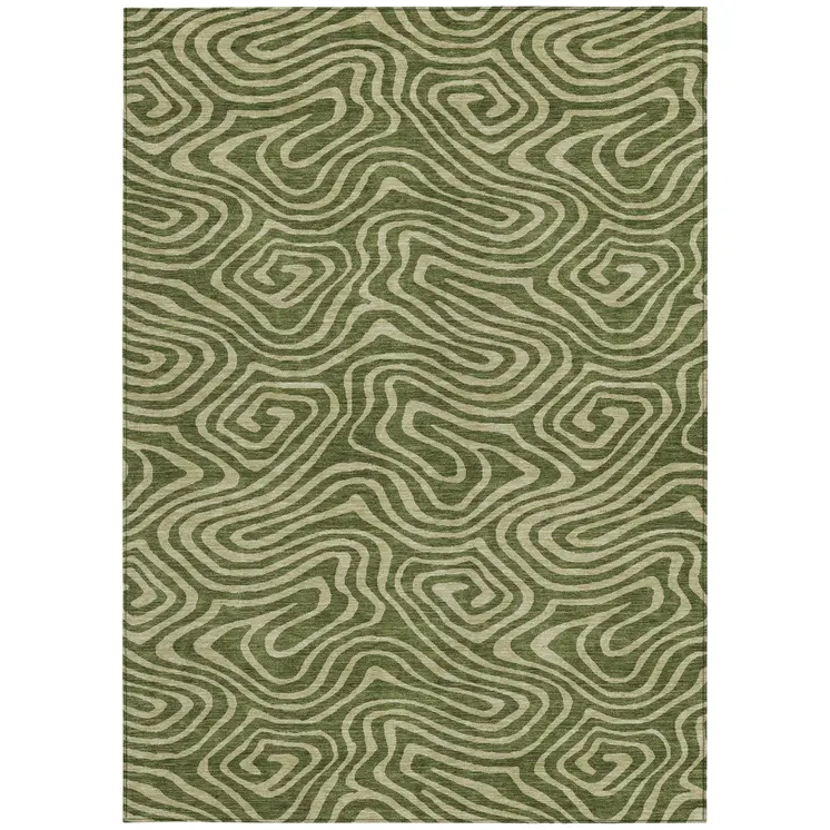 8' X 10' Olive Green And Light Green Abstract Washable Indoor Outdoor Area Rug