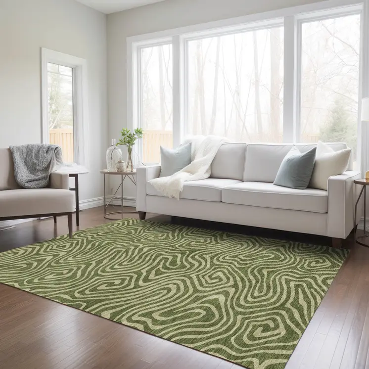 8' X 10' Olive Green And Light Green Abstract Washable Indoor Outdoor Area Rug
