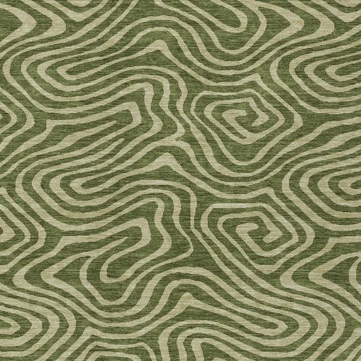 9' X 12' Olive Green And Light Green Abstract Washable Indoor Outdoor Area Rug