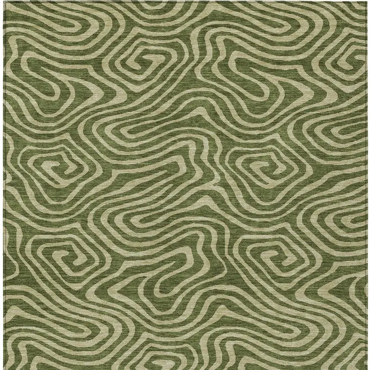 10' X 14' Olive Green And Light Green Abstract Washable Indoor Outdoor Area Rug