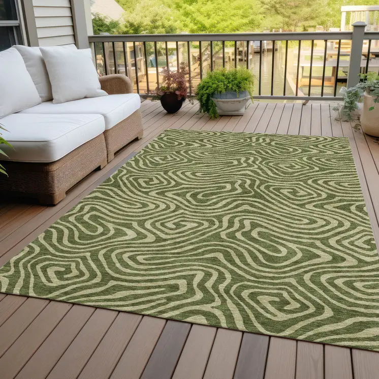 10' X 14' Olive Green And Light Green Abstract Washable Indoor Outdoor Area Rug