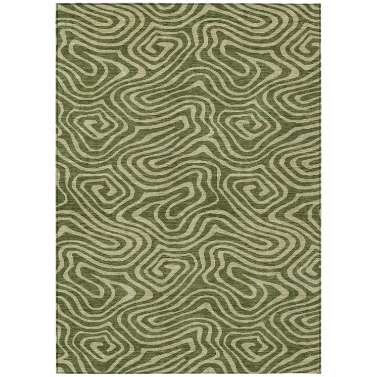 10' X 14' Olive Green And Light Green Abstract Washable Indoor Outdoor Area Rug