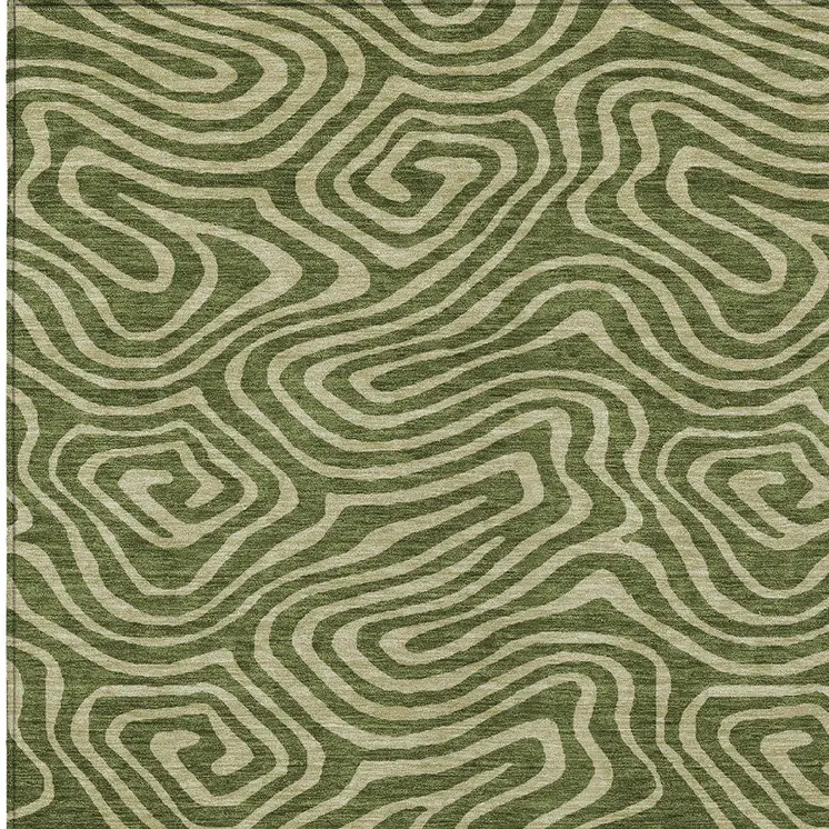 10' X 14' Olive Green And Light Green Abstract Washable Indoor Outdoor Area Rug